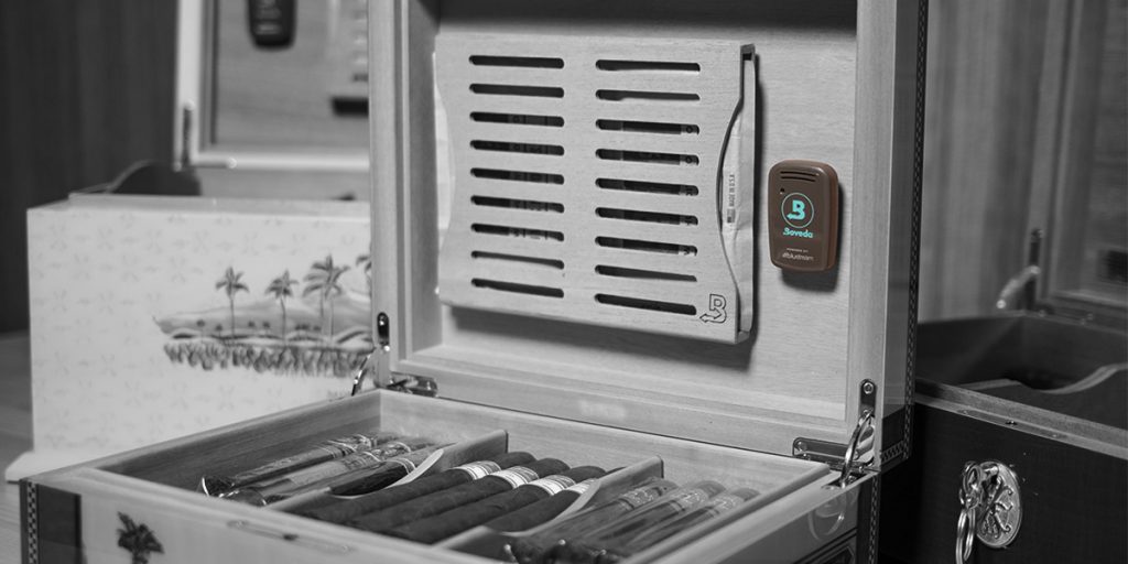 The Boveda Bulter mounted in a cigar humidor.