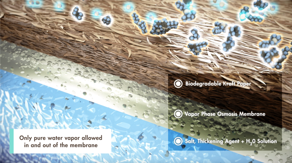 Only pure water vapor is allowed in and out of Boveda's membrane.